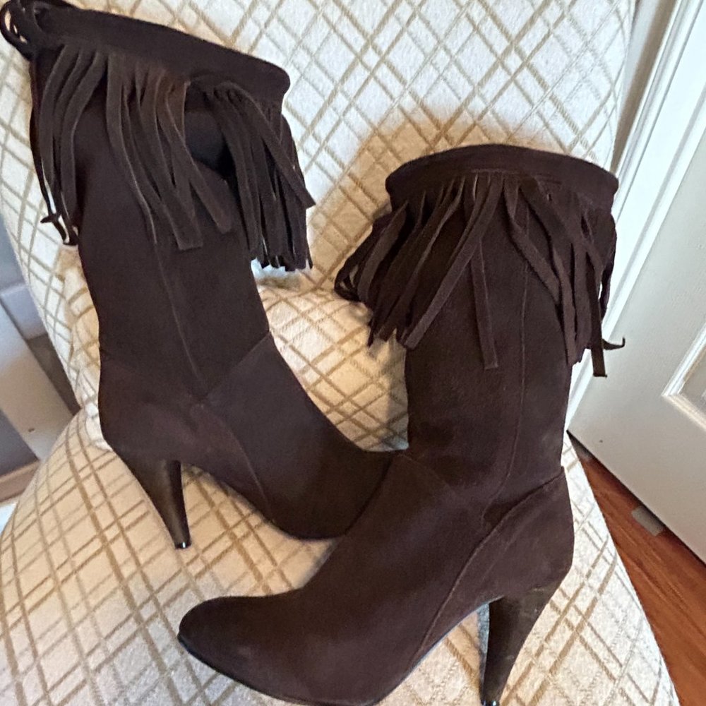 Chocolate Suede Fringed Boots